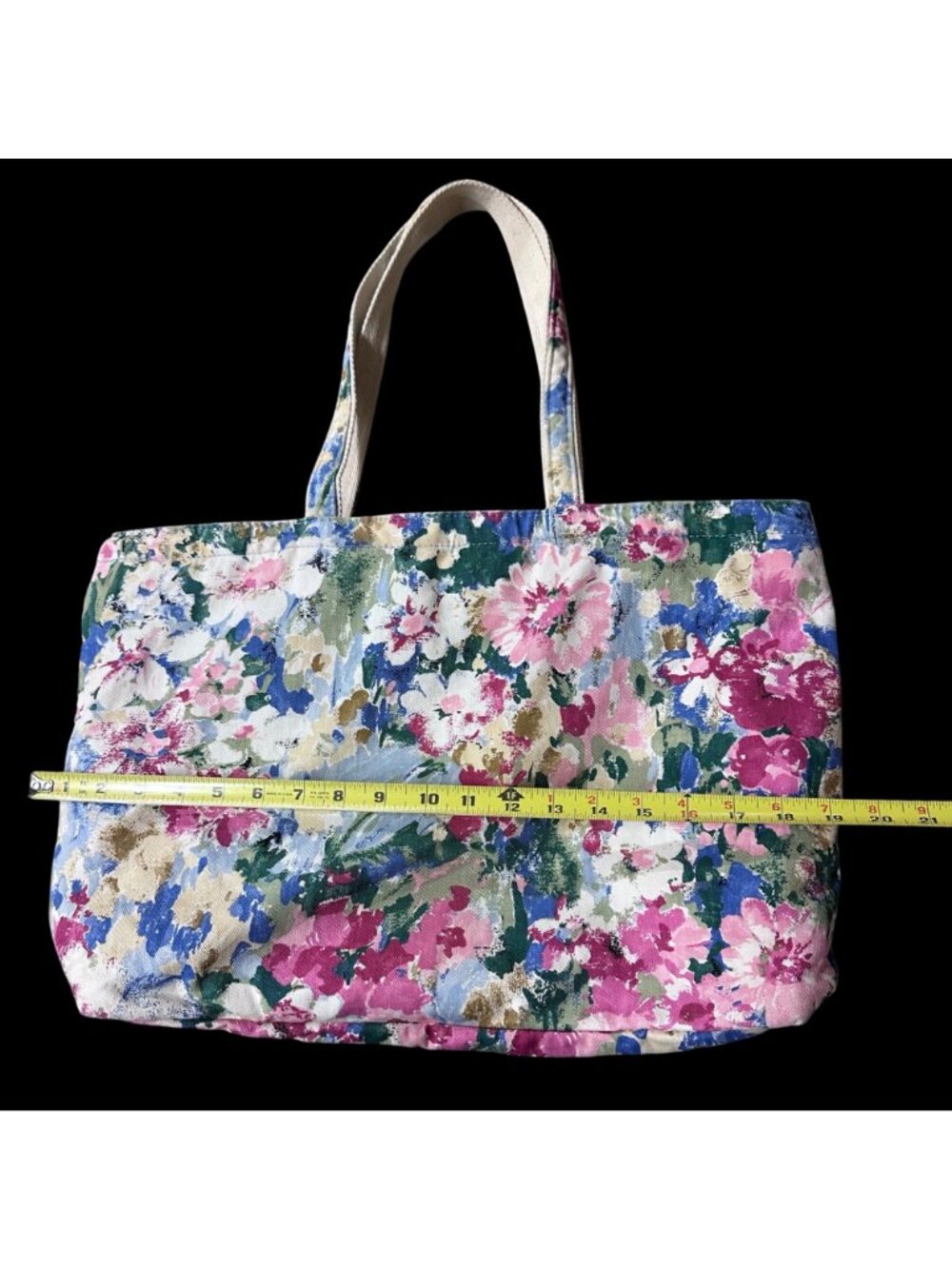 Vintage Tote Bag Floral Insulated Pink Blue Flowers Cottage Granny Dual Handles - Picture 10 of 11